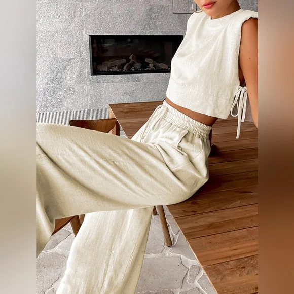 Commense Utility Linen Two Piece Wide Leg Pants Large - Picture 2 of 3